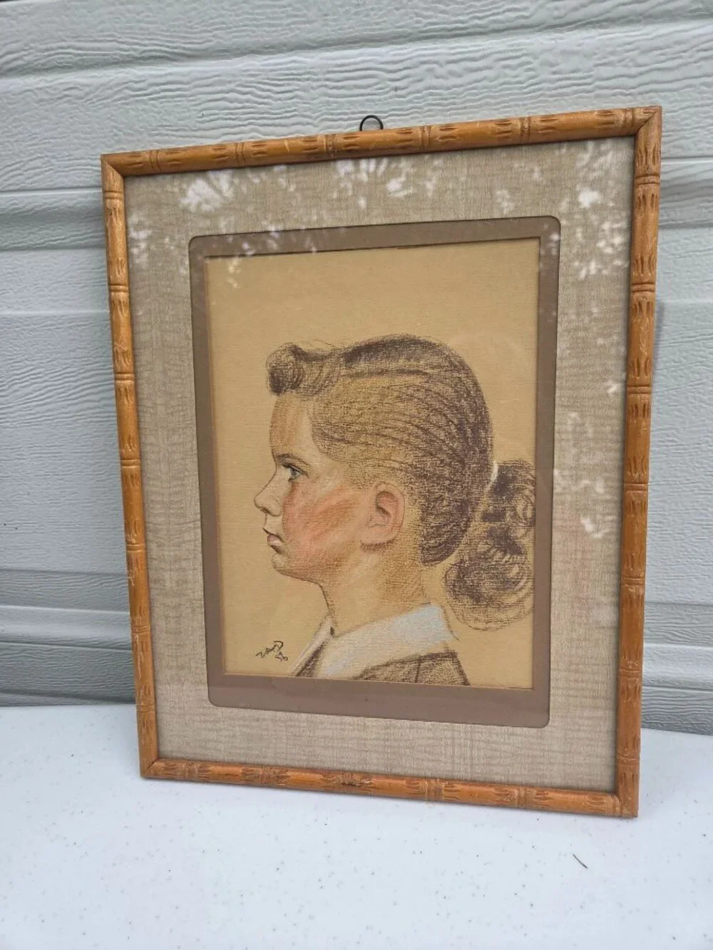Vintage '56 Pastel Portrait of Girl w/ Ponytail